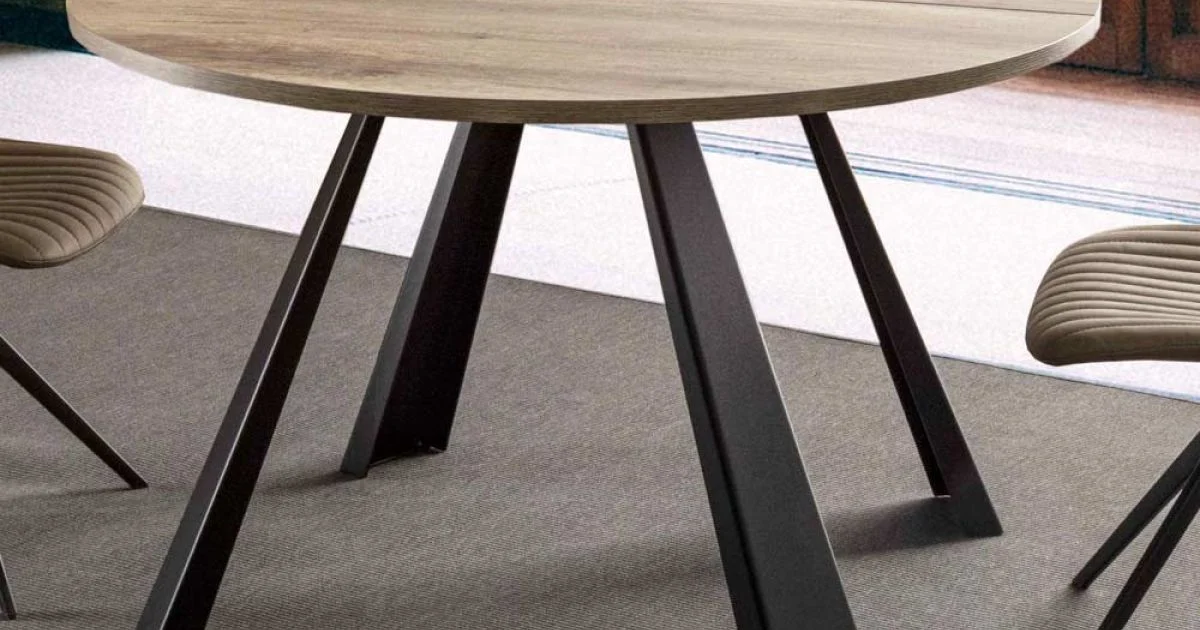 Tavolo da Pranzo Rotondo Allungabile Fino a 370 cm in Legno e Metallo - Caimano