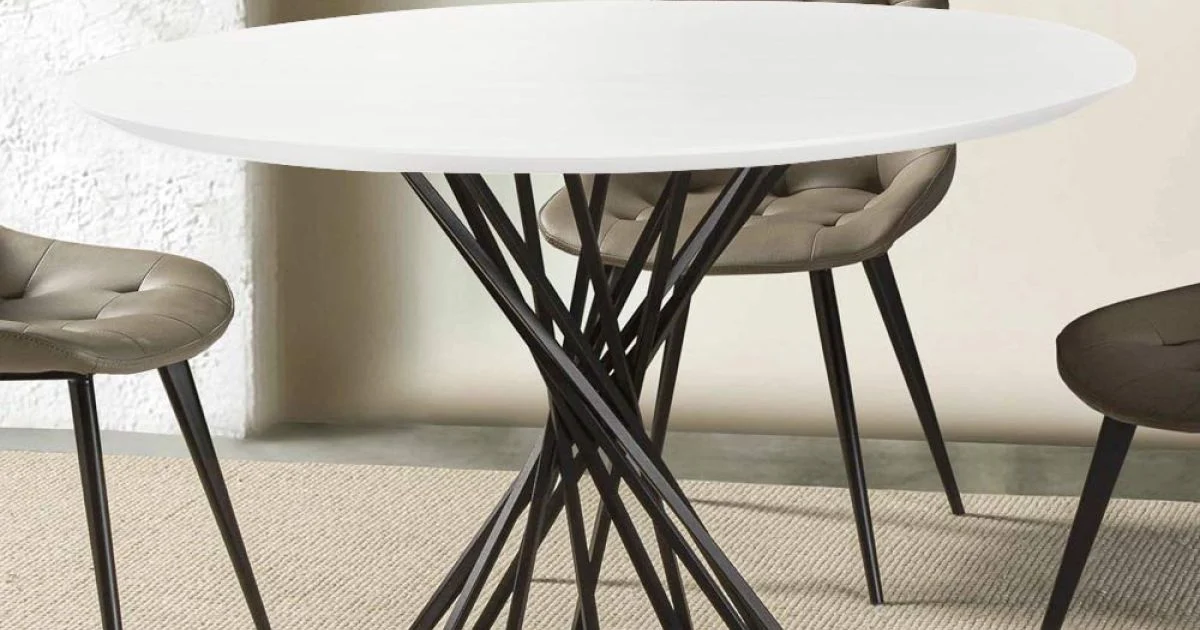 Tavolo da Pranzo Rotondo con Piano in Legno Laminato e Base in Acciaio - Mileto