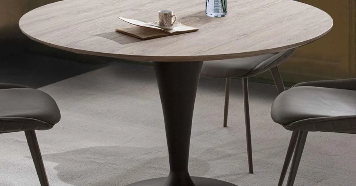 Tavolo da Pranzo Rotondo con Piano in Legno Laminato Rovere Materico - Moreno