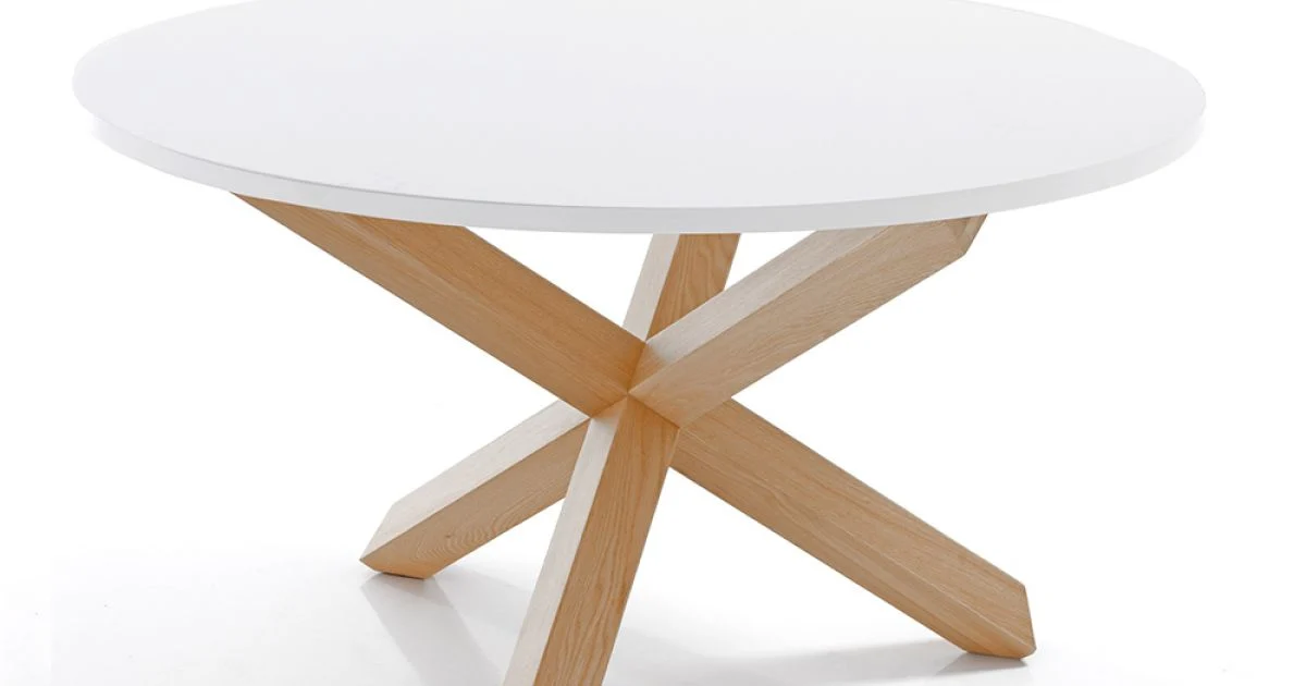 Tavolo da Pranzo Rotondo in Mdf Bianco Opaco e Legno Massello - Dante