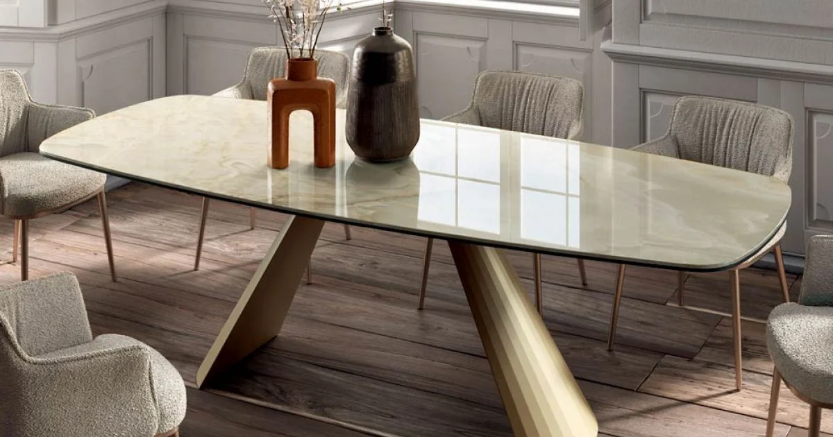 Tavolo da Soggiorno Fisso con Piano a Botte in Ceramica Made in Italy - Occhiali