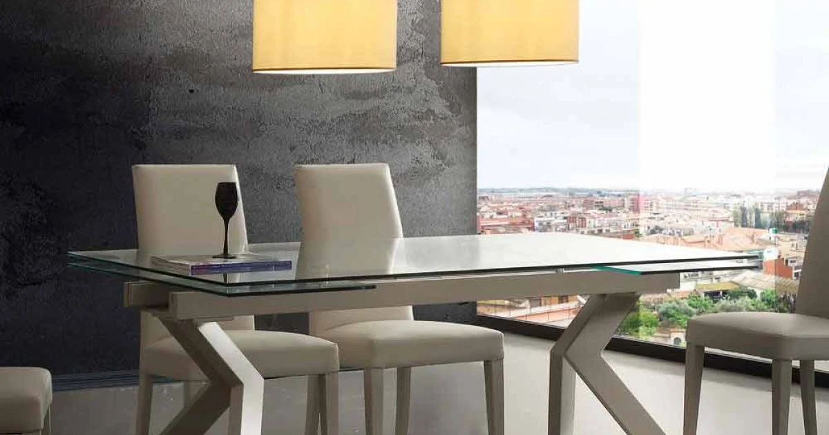 Tavolo di design allungabile in metallo e vetro temperato Mesa