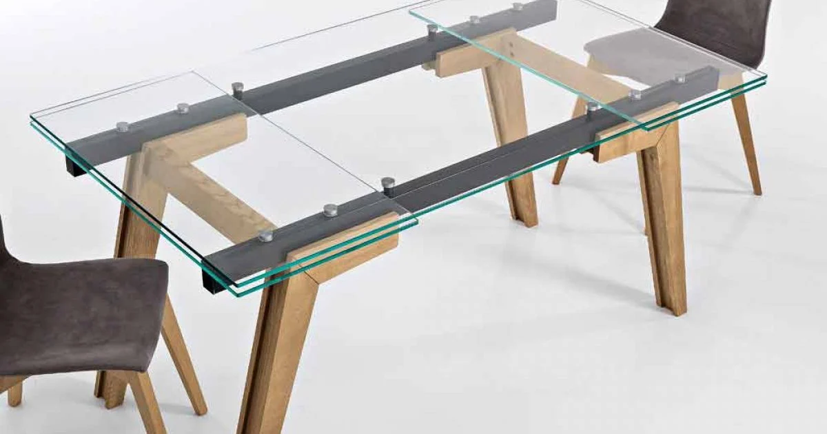 Tavolo estensibile in vetro e legno massello made in Italy, Dimitri