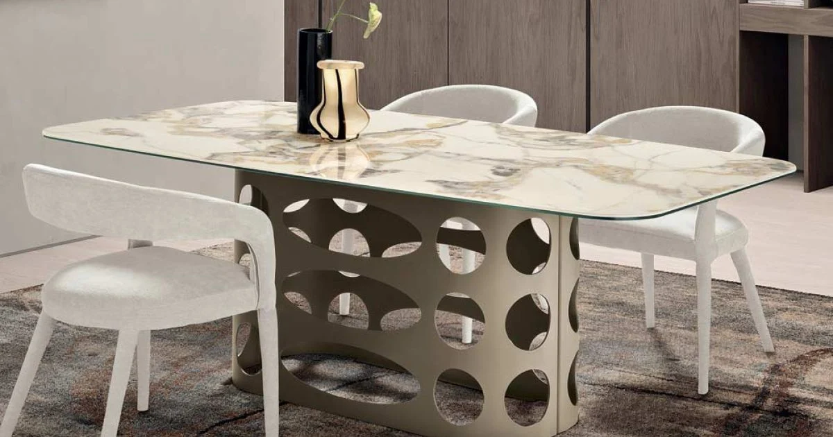 Tavolo Fisso 210x110 cm con Piano in Ceramica Effetto Marmo - Tano