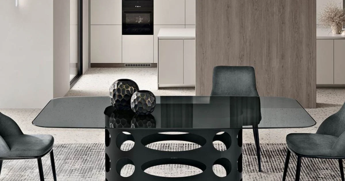 Tavolo Fisso 210x110 cm con Piano in Vetro Liscio Fumè Made in Italy - Tano