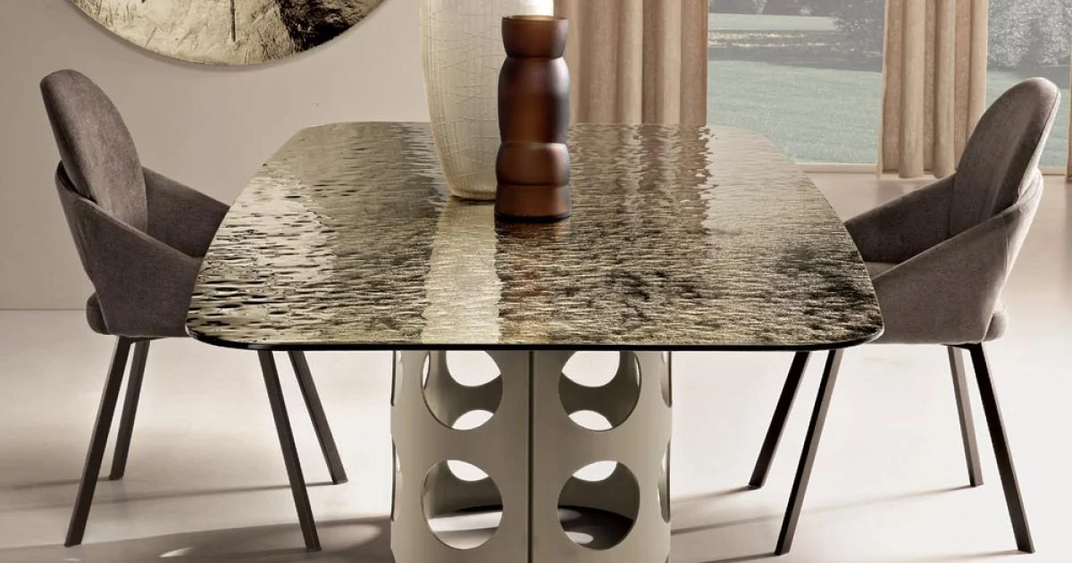 Tavolo Fisso 210x110 cm con Piano in Vetro Martellato Made in Italy - Tano