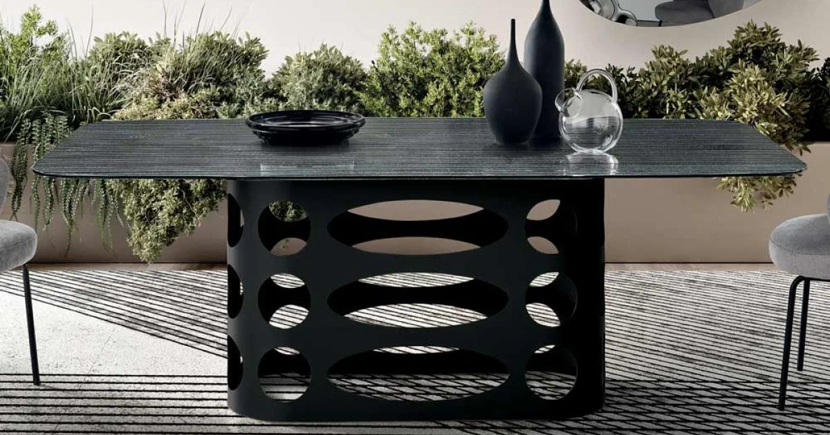 Tavolo Fisso 210x110 cm con Piano in Vetro Rigato Made in Italy - Tano
