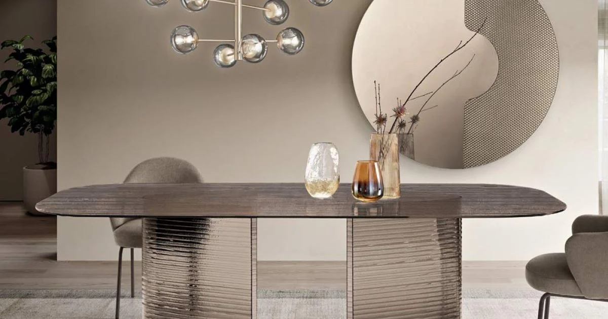 Tavolo Fisso 240x120 cm in Vetro Rigato Trasparente Made in Italy - Varo