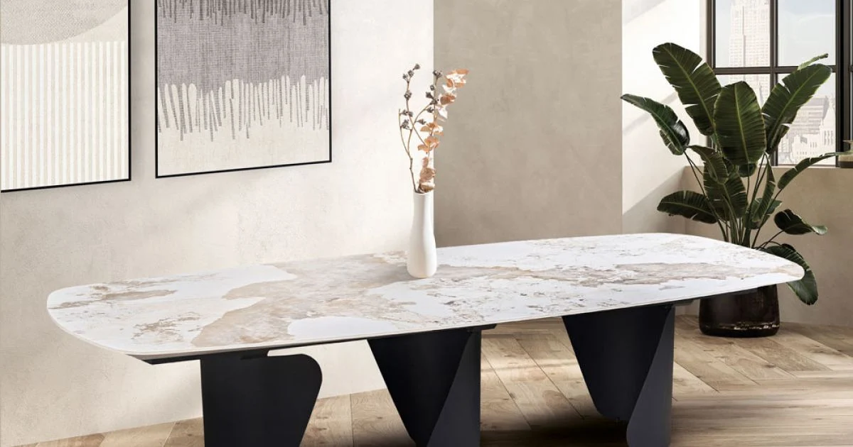 Tavolo Fisso 300x120 cm in Metallo e Piano in Pietra Sinterizzata - Valmira