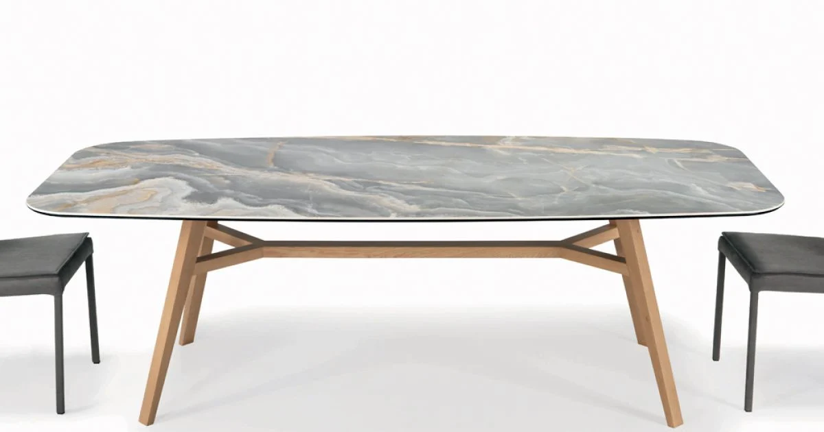 Tavolo Fisso a Botte in Ceramica e Legno di Frassino Made in Italy - Nord