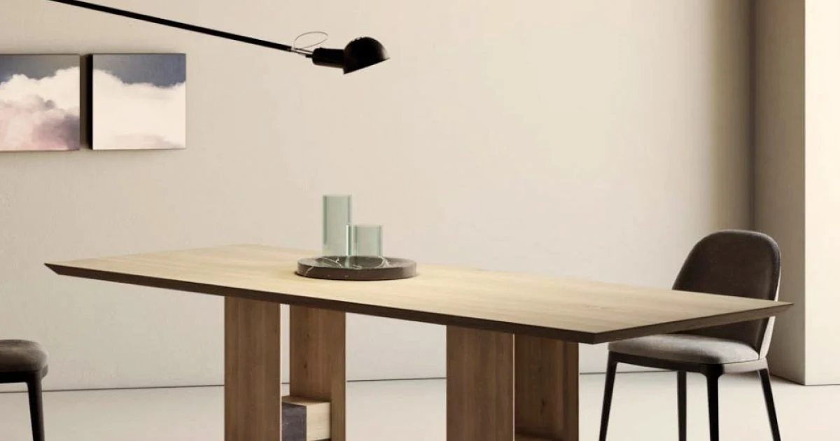 Tavolo Fisso con Basamento con Quadrotti Decorativi Made in Italy - Maugrim