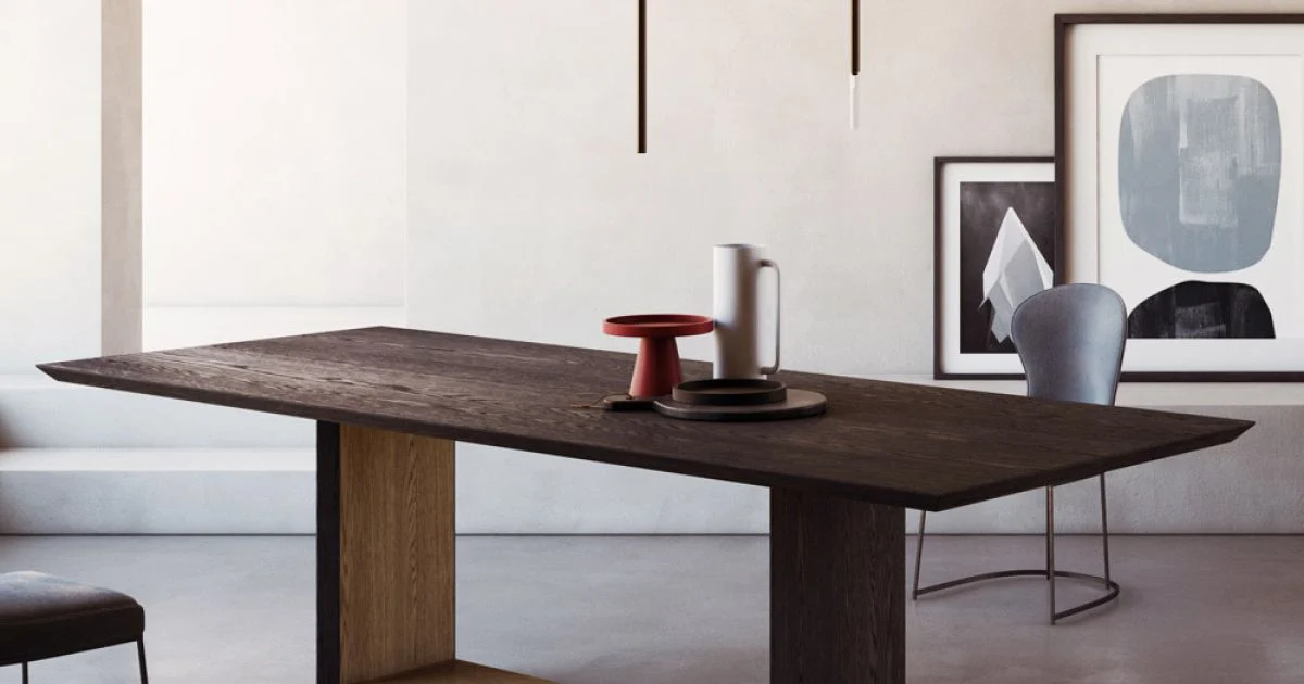 Tavolo Fisso con Piano Bisellato e Basamento Bicolore Made in Italy - Jadis