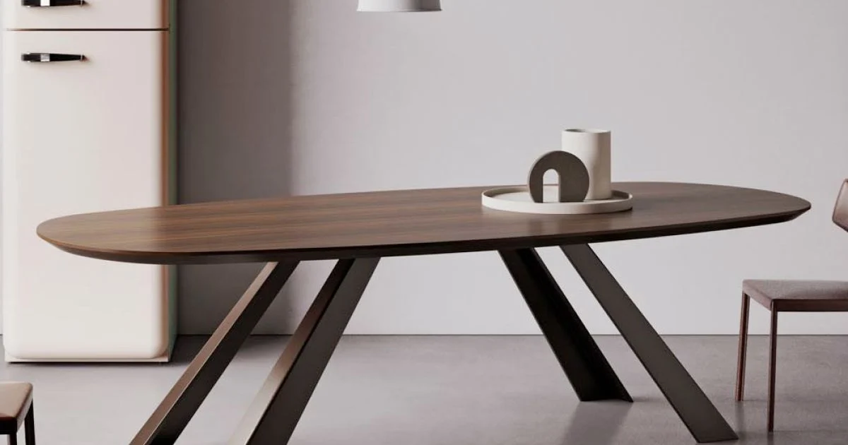 Tavolo Fisso con Piano Ellittico e Bordo Bisellato Made in Italy - Tirian