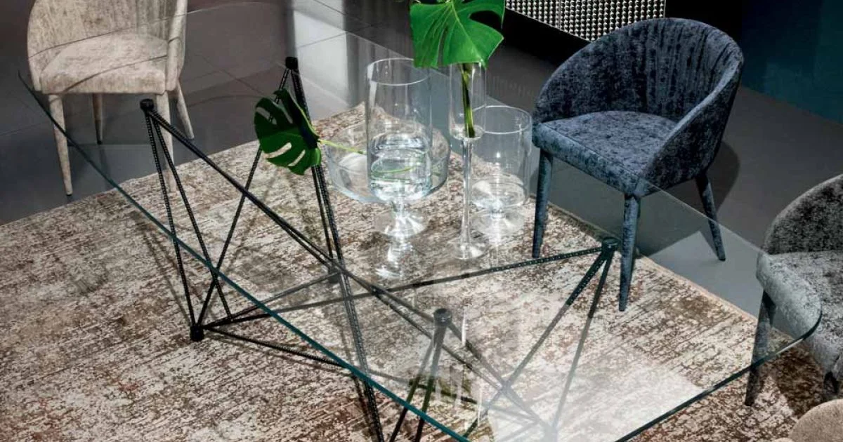 Tavolo Fisso con Piano in Vetro a Botte e Base in Acciaio Made in Italy - Ezzellino