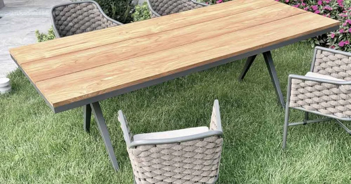 Tavolo Fisso da Esterno 220x100 cm in Alluminio e Teak Massello - Nara