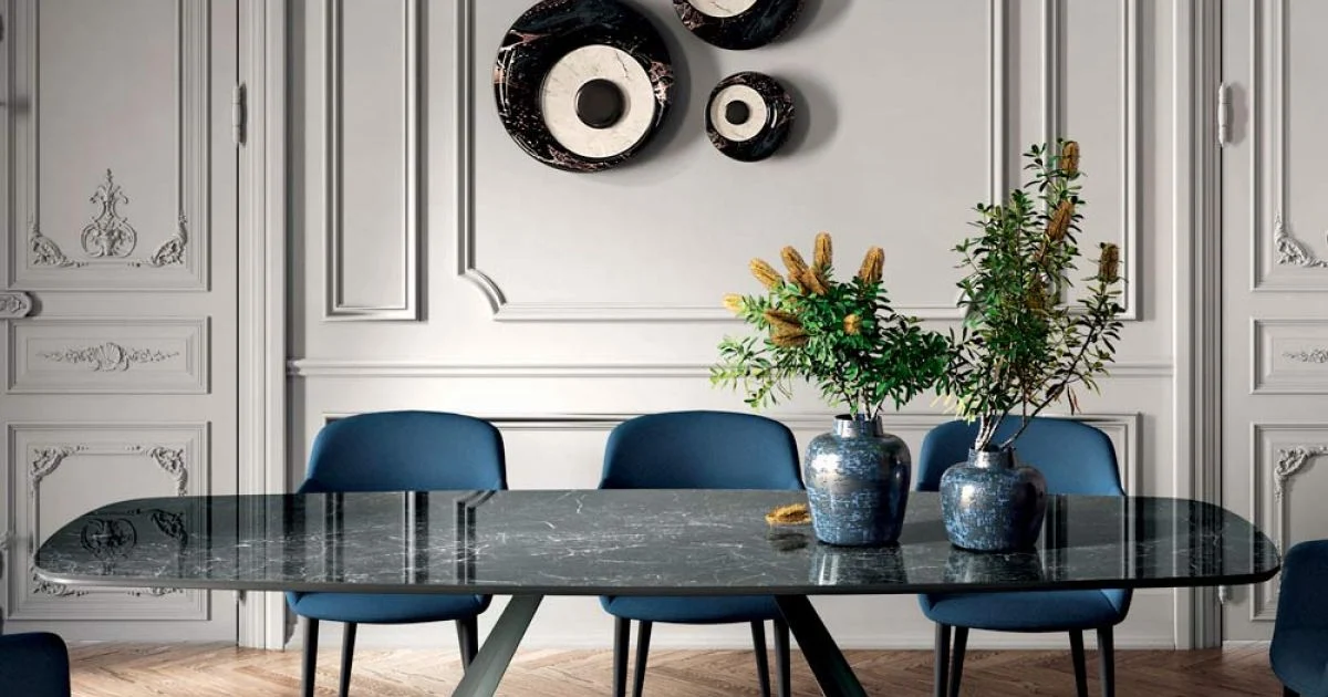 Tavolo Fisso da Pranzo con Piano a Botte in Ceramica Made in Italy - Occhiali