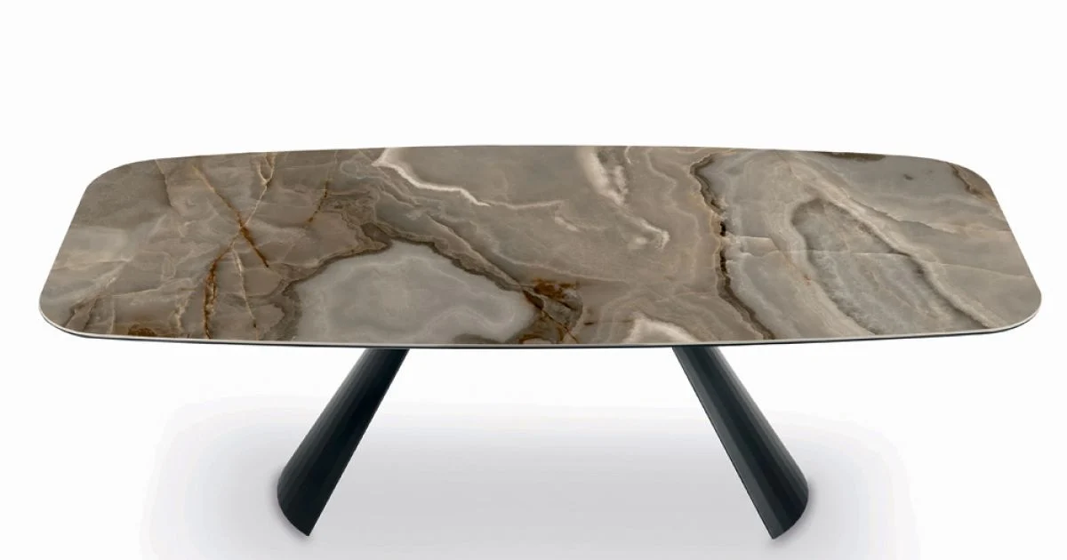 Tavolo Fisso in Ceramica e Base in Acciaio Verniciato Nero Made in Italy - Occhiali