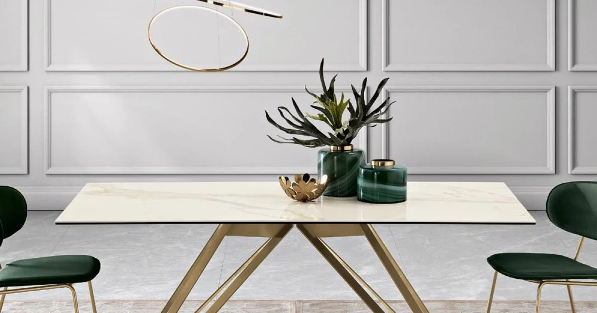Tavolo Fisso in Vetroceramica Calacatta Oro e in Metallo Made in Italy - Meluso