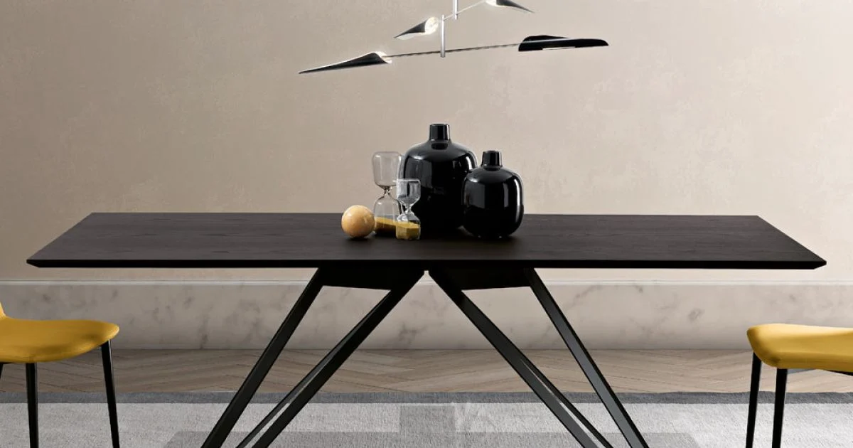 Tavolo in Legno Impiallacciato Frassino Carbone e Metallo Made in Italy - Meluso