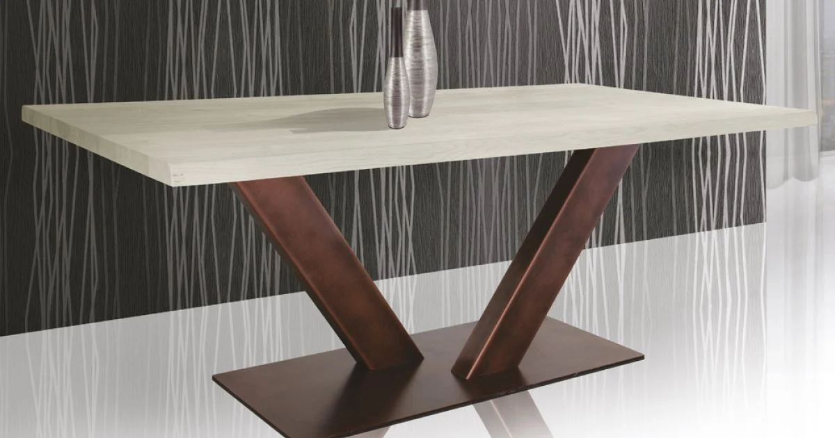 Tavolo in Rovere Placcato Bordo Foglia Squadrato e Metallo Made in Italy - Riad