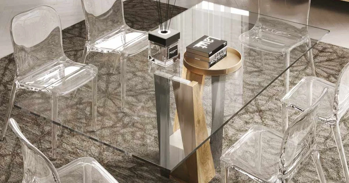 Tavolo Living in Cristallo con Base Legno e Metallo Made in Italy – Dementor