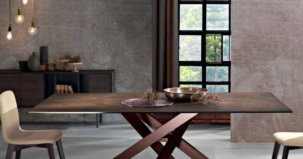Tavolo moderno in vetroceramica e metallo made in Italy, Dionigi