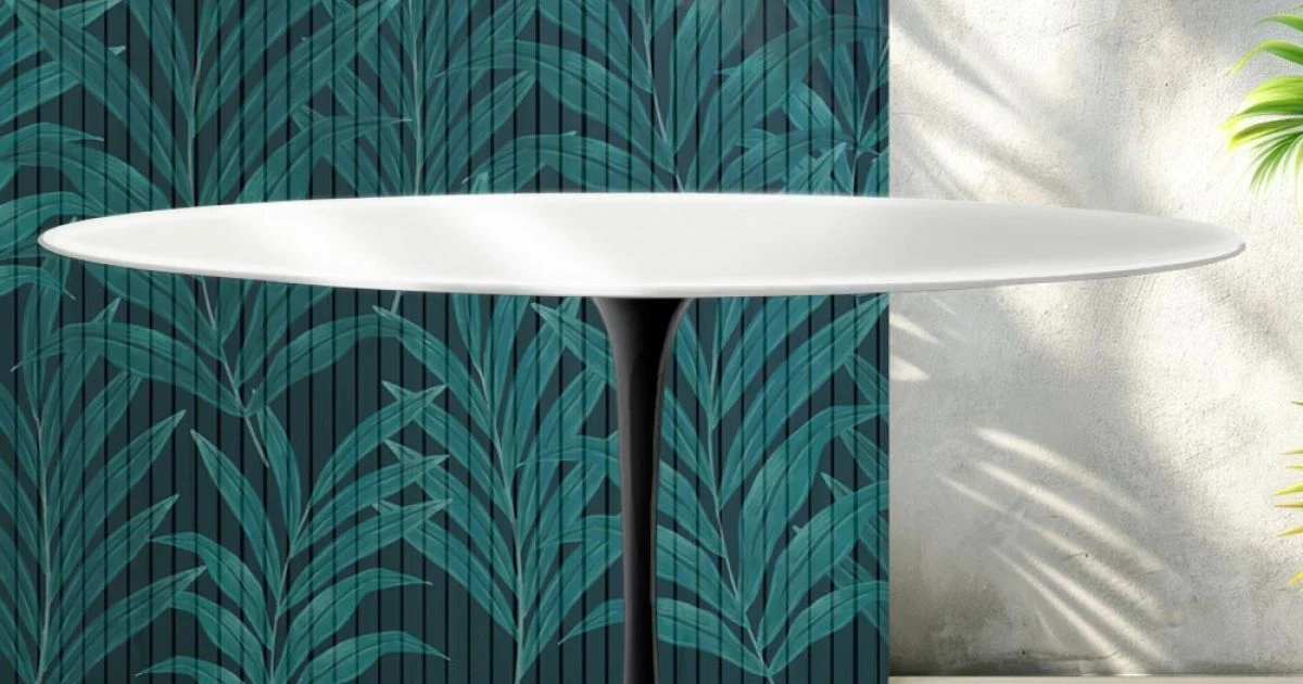 Tavolo Ovale Tulip Saarinen H 74 cm in Ceramica Florim Bianco Lucido - Scarlet