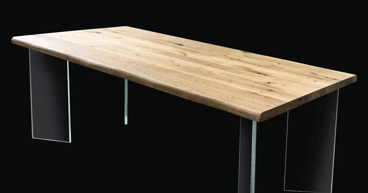 Tavolo Placcato in Rovere Nodato Massellato e Cristallo Made in Italy - Vicente