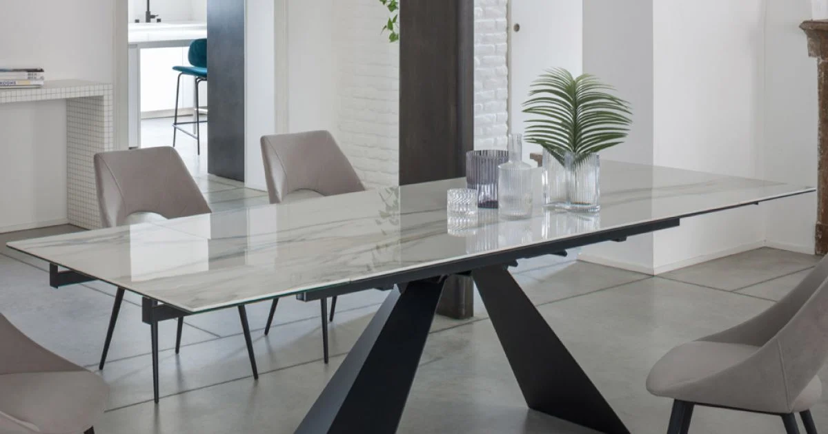 Tavolo Pranzo Allungabile Fino 270 cm con Piano Vetro Ceramica - Trasimeno