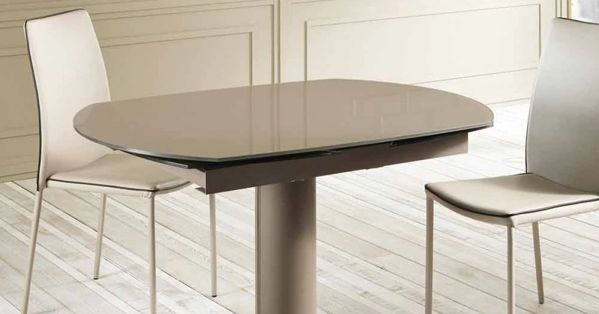Tavolo pranzo allungabile in vetro e similpelle, L120/180xP90cm, Lelia