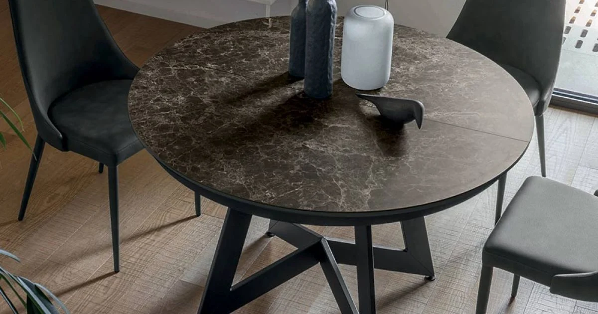 Tavolo Pranzo Tondo Allungabile a 270 cm in Ceramica Made in Italy - Muschio
