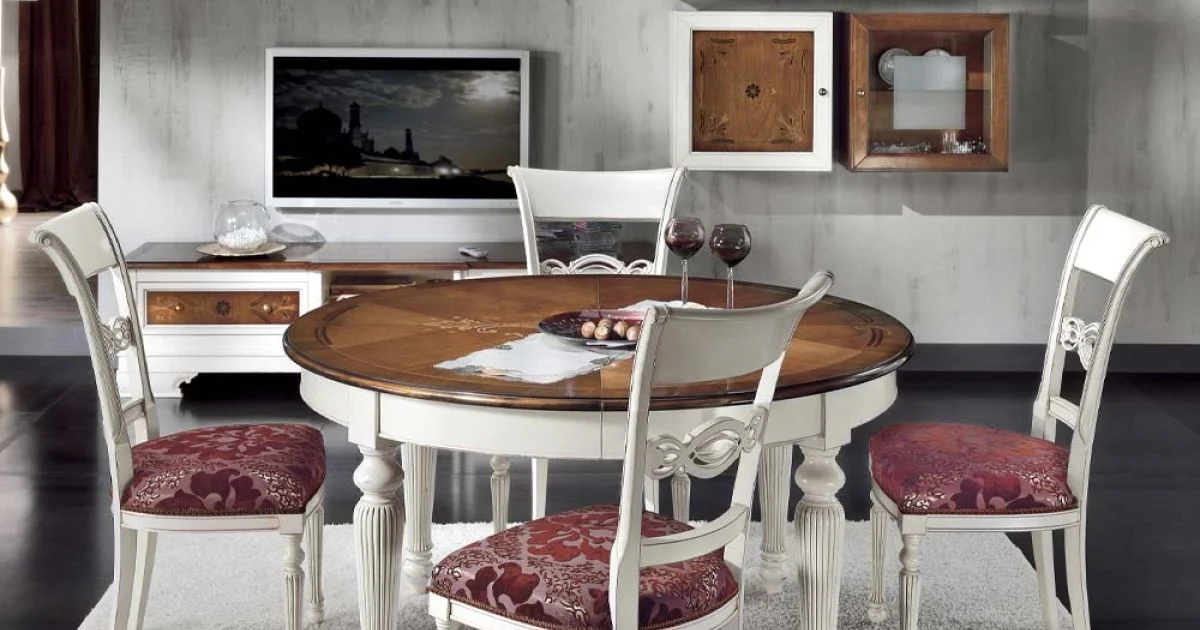 Tavolo Rotondo Allungabile con Intarsio e 4 Sedie Made in Italy - Alite