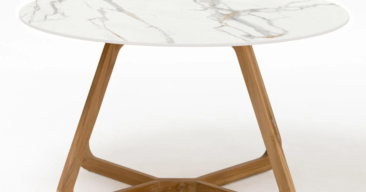 Tavolo Rotondo da Esterno in Ceramica Calacatta Oro Made in Italy - Pegaso