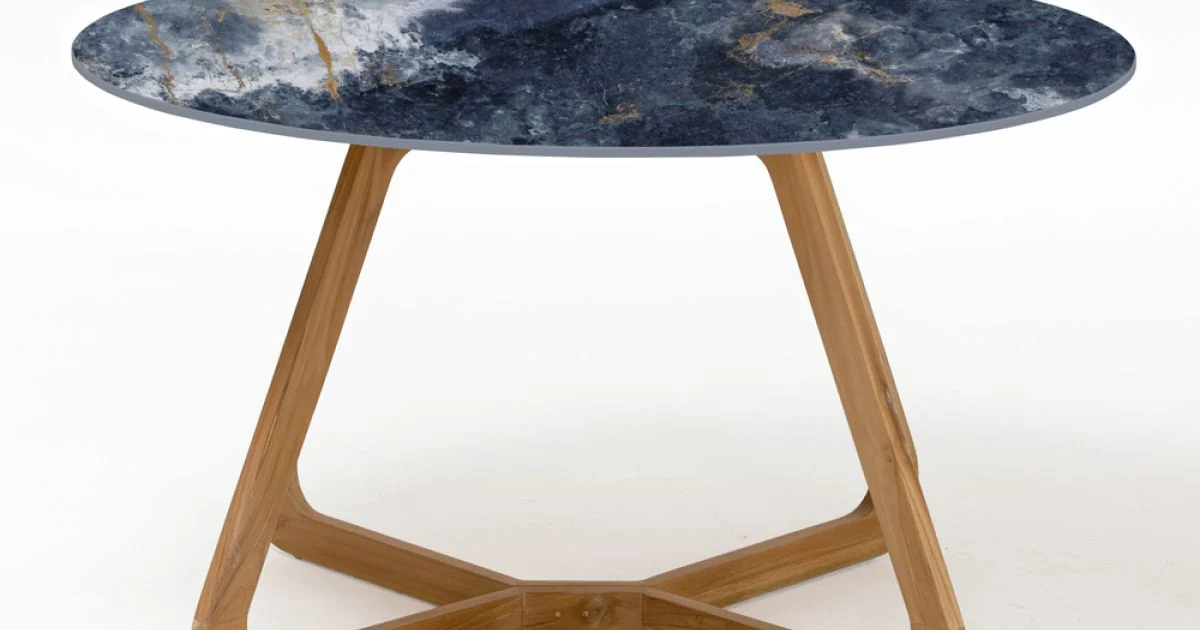 Tavolo Rotondo da Esterno in Ceramica Ocean Blue Made in Italy - Pegaso