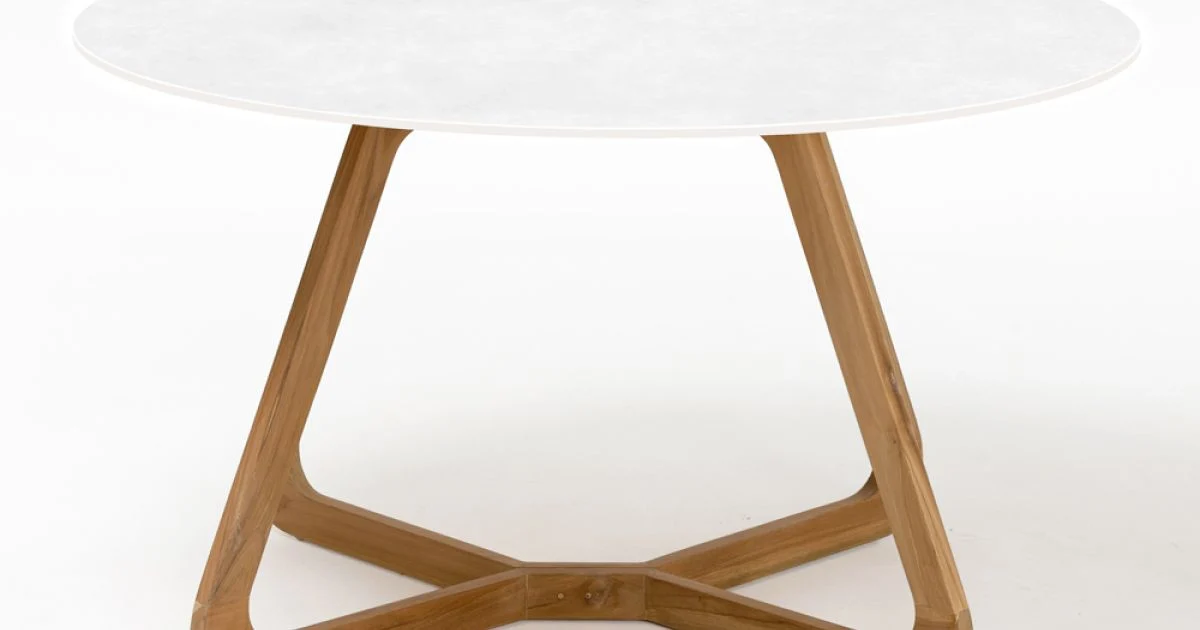 Tavolo Rotondo da Esterno in Ceramica Total White Made in Italy - Pegaso