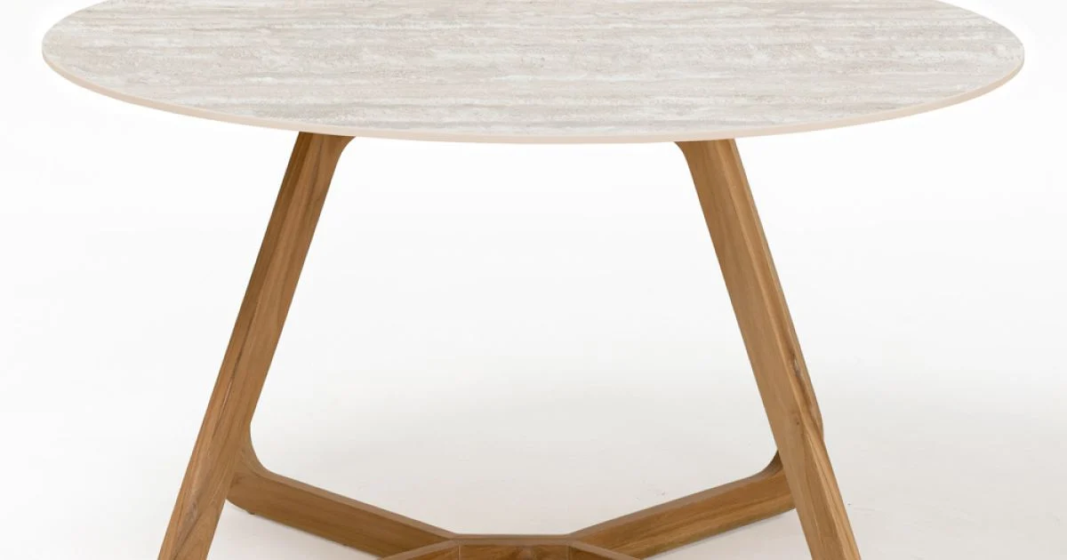 Tavolo Rotondo da Esterno in Ceramica Travertino Chiaro Made in Italy - Pegaso