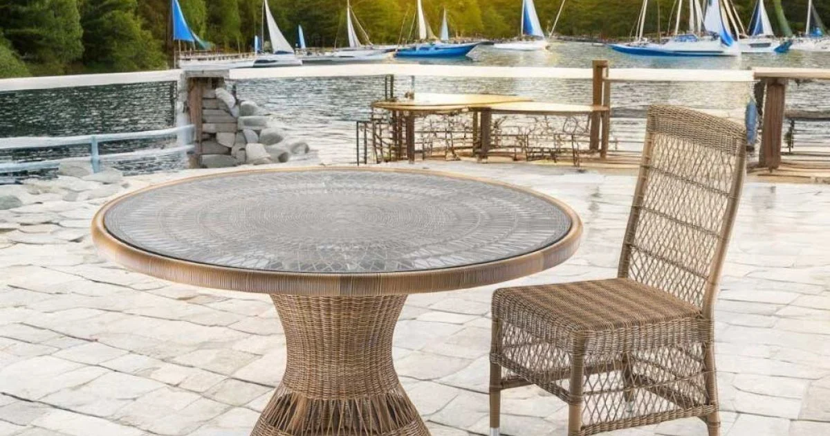 Tavolo Rotondo da Esterno in Polyrattan con Piano in Vetro - Gigi
