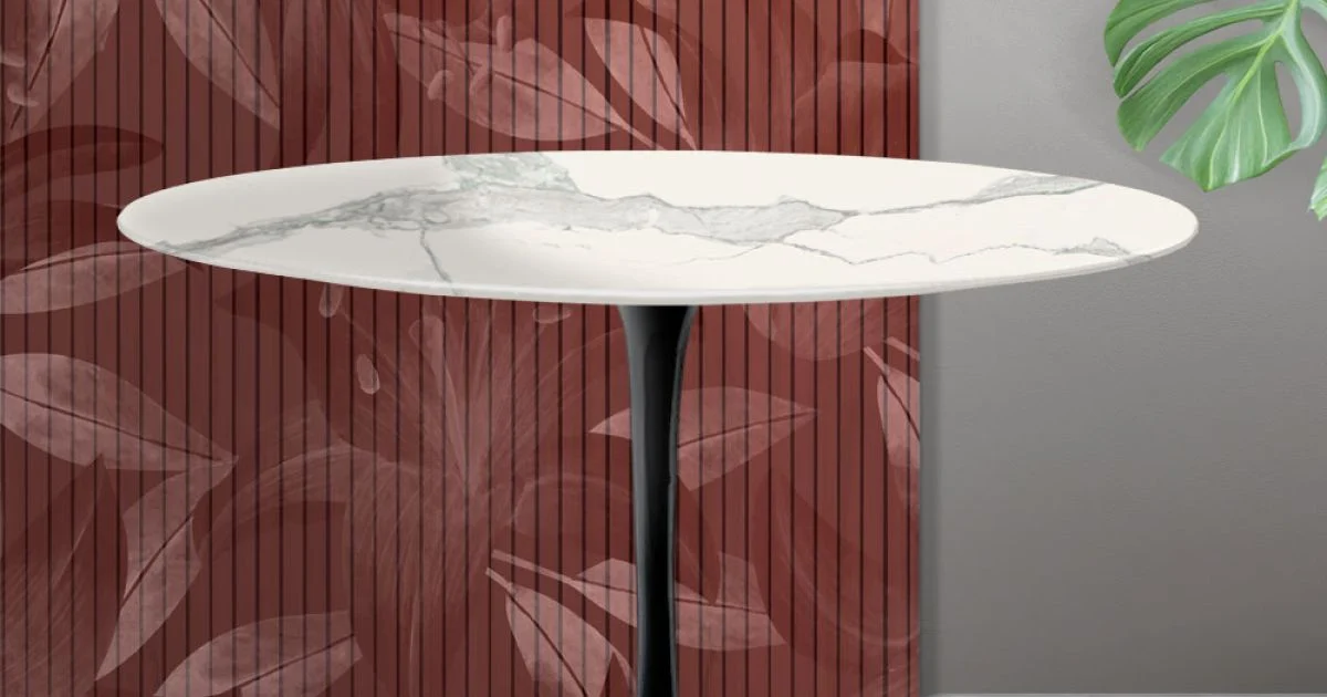 Tavolo Rotondo Tulip Saarinen H 74 cm in Ceramica Florim Statuario Opaco - Scarlet