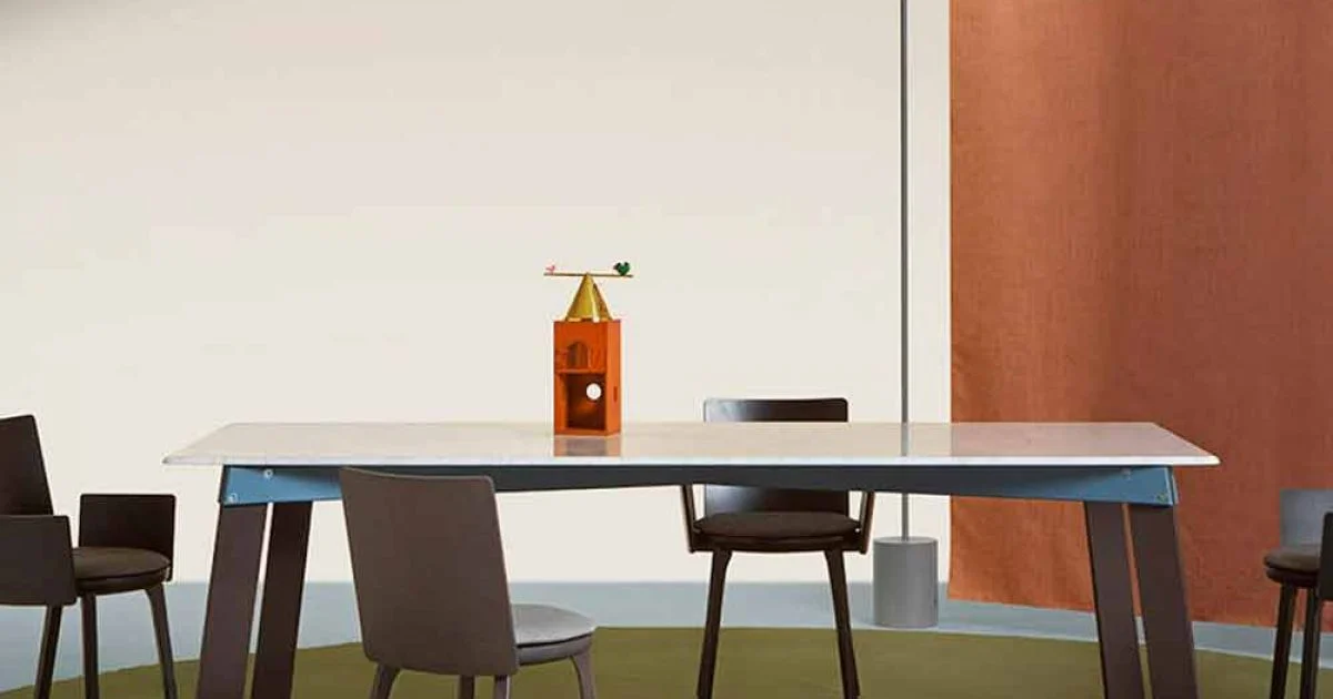 Tavolo Soggiorno Moderno in Acciaio con Piano in Marmo di Design - Aronte