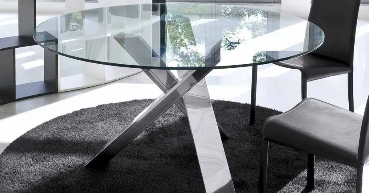 Tavolo tondo di design D 120 piano in cristallo made in Italy Cristal