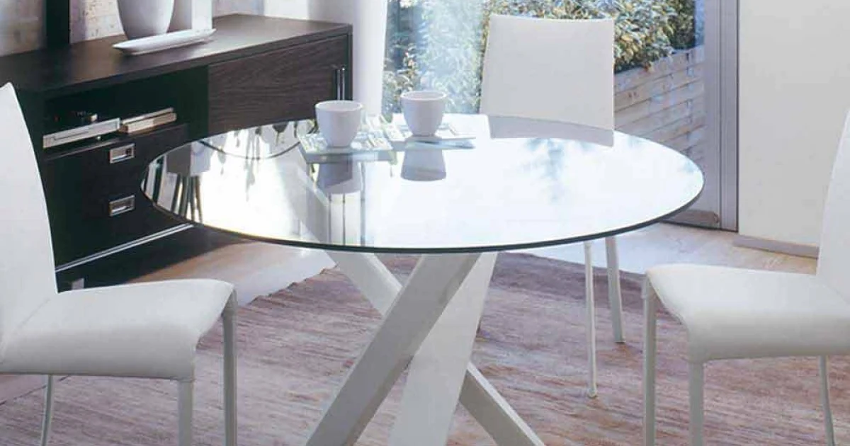 Tavolo tondo di design D 130 piano in cristallo made in Italy Cristal