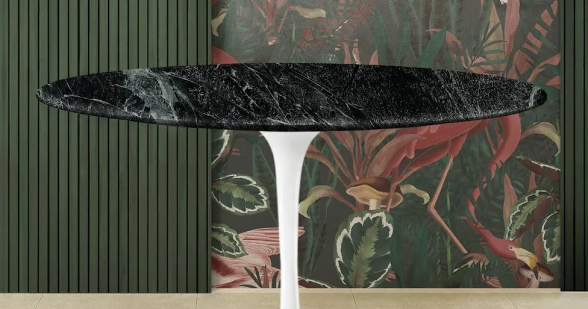Tavolo Tulip Eero Saarine H 74 con Piano Rotondo in Marmo Verde Alpi - Scarlet