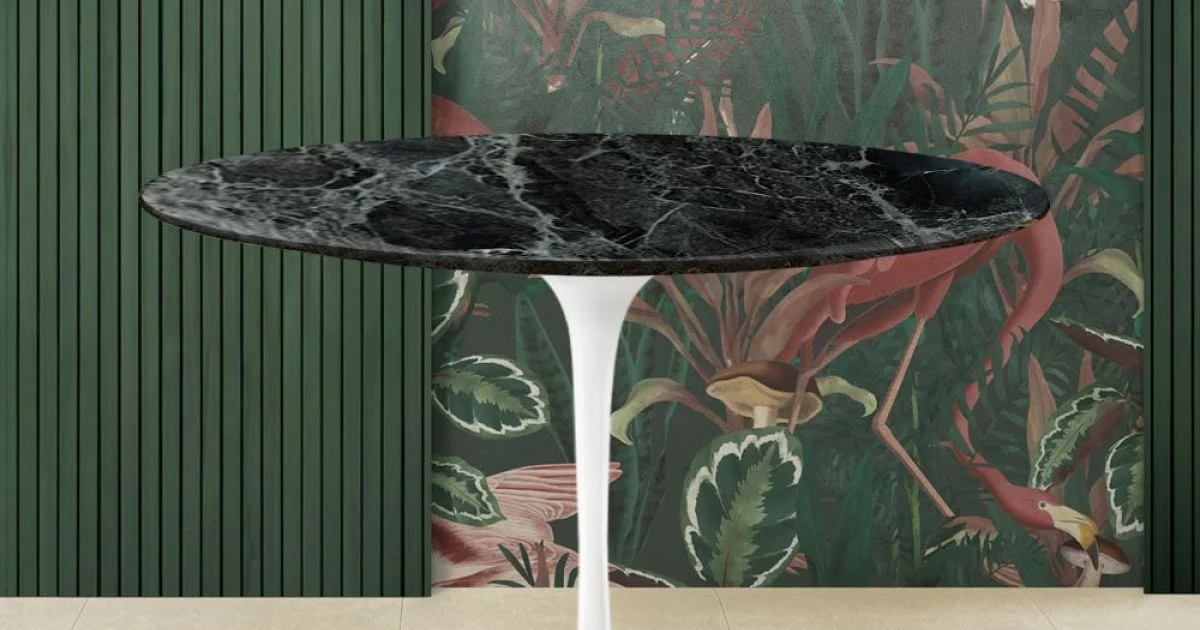 Tavolo Tulip Eero Saarine H 74 Rotondo in Marmo Verde Alpi Made in Italy - Scarlet