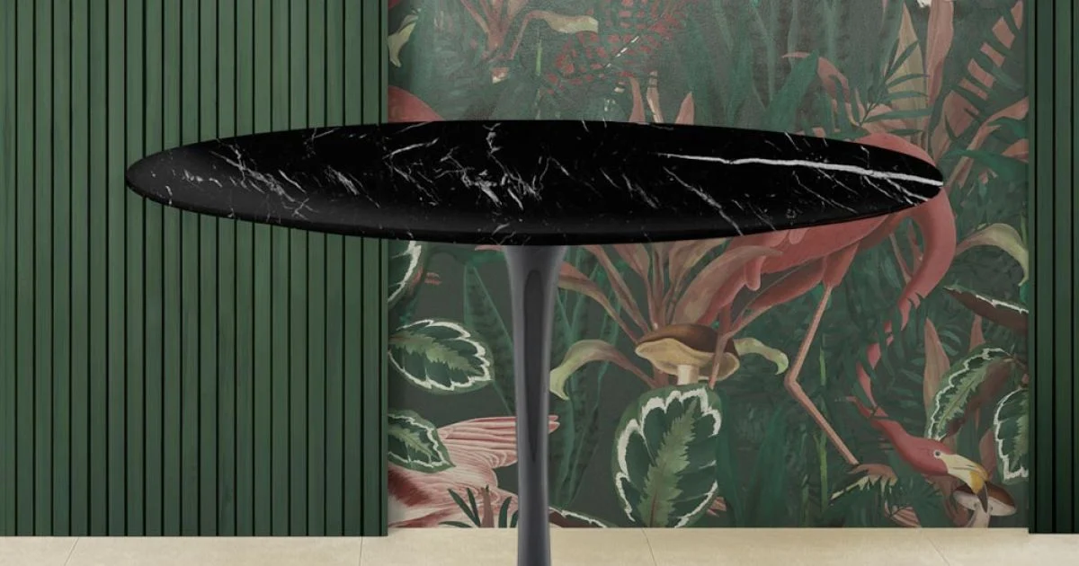 Tavolo Tulip Eero Saarinen H 74 con Piano in Marmo Nero Marquinia Made in Italy - Scarlet