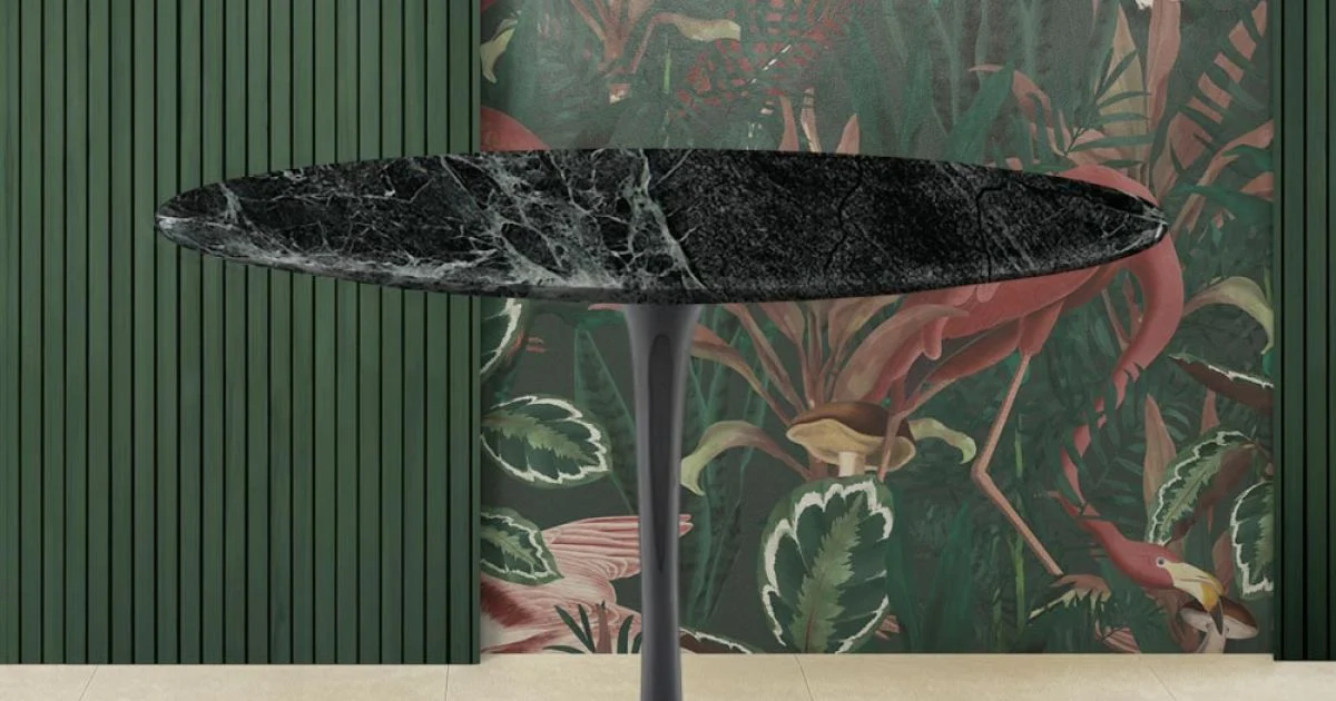 Tavolo Tulip Eero Saarinen H 74 con Piano in Marmo Verde Alpi Made in Italy - Scarlet