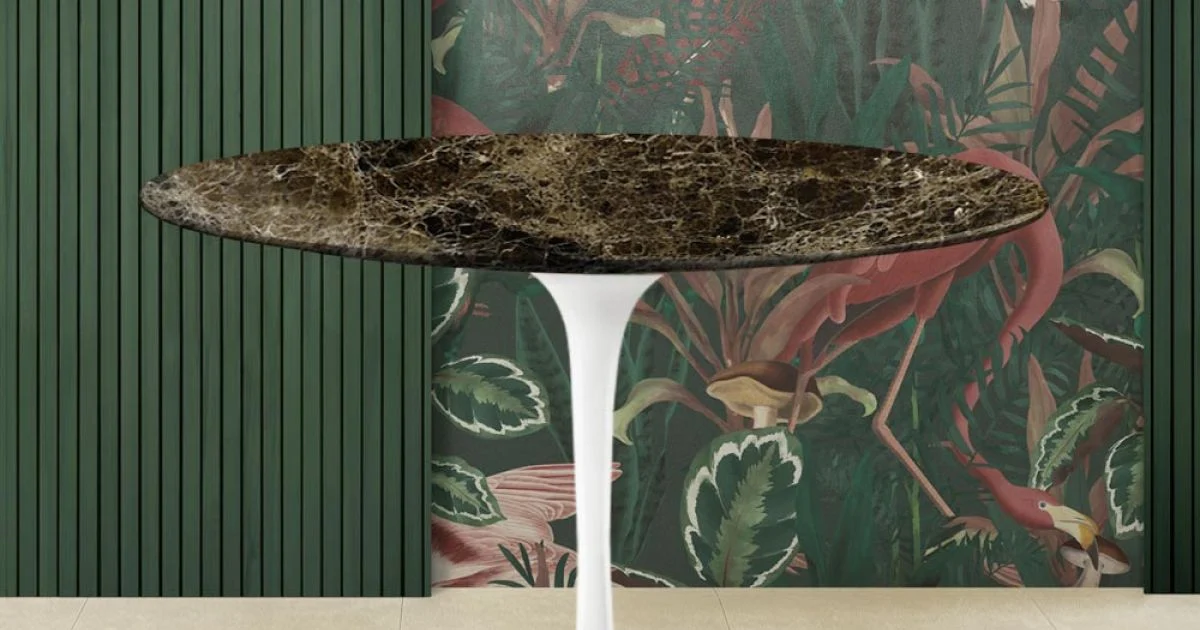 Tavolo Tulip Eero Saarinen H 74 con Piano Rotondo in Marmo Emperador Dark - Scarlet