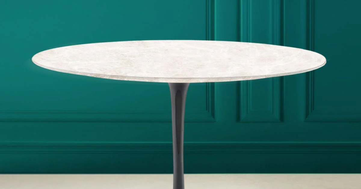 Tavolo Tulip Eero Saarinen H 73 in Ceramica Diamond Cream Made in Italy - Scarlet