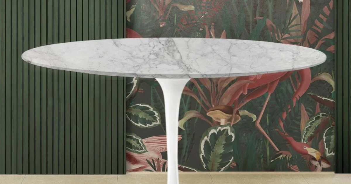 Tavolo Tulip Eero Saarinen H 74 in Marmo Arabescato Realizzato in Italia - Scarlet