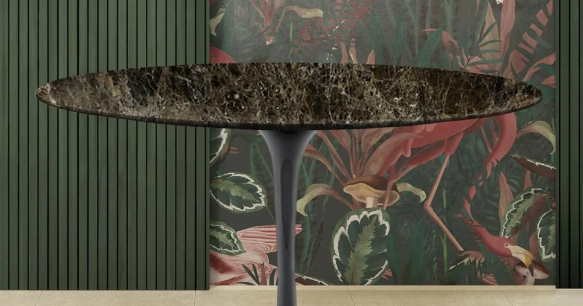 Tavolo Tulip Eero Saarinen H 74 in Marmo Emperador Dark Realizzato in Italia - Scarlet