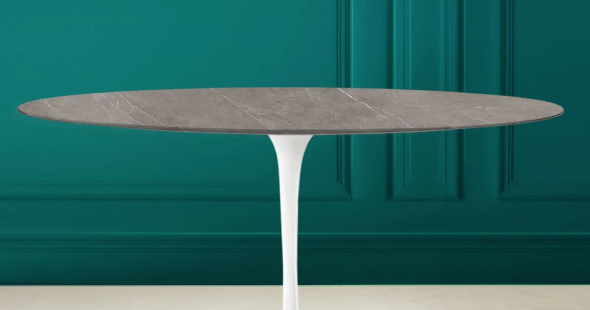 Tavolo Tulip Eero Saarinen H 74 Ovale in Ceramica Pietra Grey Made in Italy - Scarlet